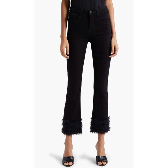 L’AGENCE Tati High Rise Crop Micro Bootcut Feather Jean in Saturated Black Size - Picture 12 of 12